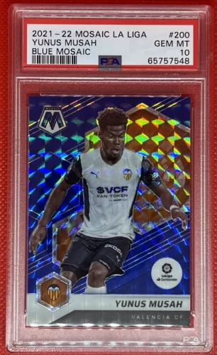 2021-22 Panini Mosaic LA LIGA YUNUS MUSAH Blue Prizm #47/99 PSA 10 USMNT