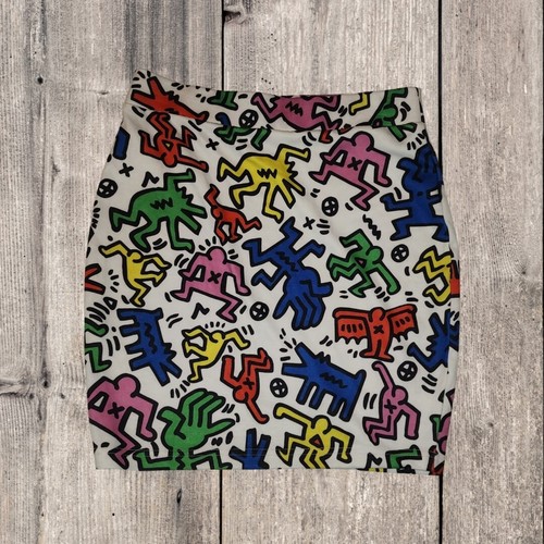 MISS SHOP X KEITH HARING White "Dancing Figures" Stretch Mini Skirt W28 - 第 2/2 張圖片