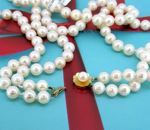 7.5mm Pearls 14k Yellow Gold Two Row Necklace 18 inch - Picture 6 of 6