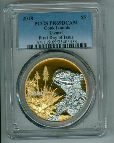 COOK ISLANDS SHADES ON NATURE 2018 $5 LIZARD .999 SILVER PCGS PR-69DCAM - 第 1/4 張圖片