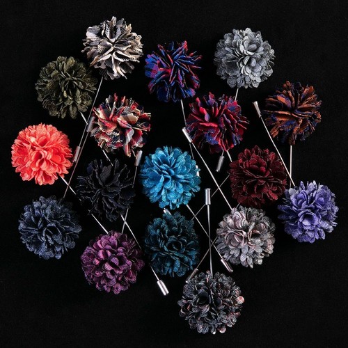 Flower Brooch Boutonniere Pin - 17 Colors Lapel Pins Men Wedding Accessories - Picture 7 of 41