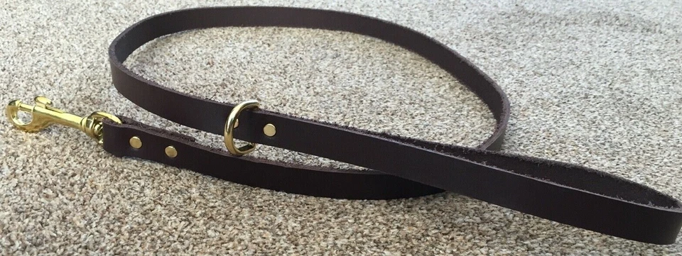 Brown Real Leather Dog Lead with Brass Trigger Hook & D Hand Made 15mm wide V2 - Image 3 of 3