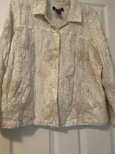 Denim And Co. Ivory /Beige Floral Embroidery Blazer Jacket Size X-Large - Picture 10 of 14