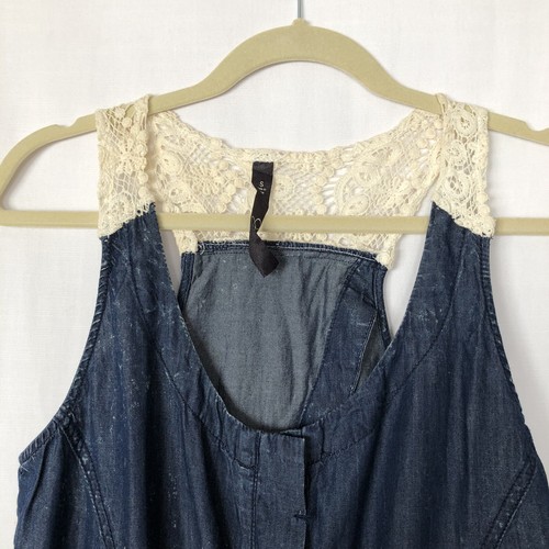Pagliaccetto Jessica Simpson Cayo taglia S uncinetto lavaggio acido denim invecchiato schiena aperta - Foto 2 di 12