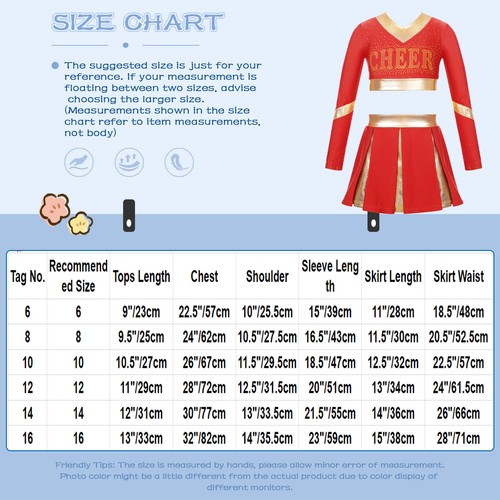 Cheerleader Costume for Girls Crop Top and Pleated Skirt Carnival Fancy Dress - Picture 35 of 67