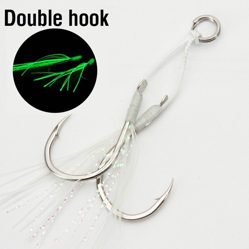 20PCS Slow Metal Jigging Saltwater Hook Glow Single Double Assist Fishing Hooks - Picture 2 of 7