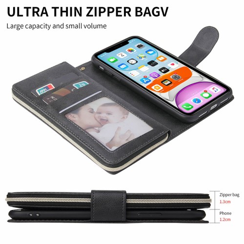 Zipper Leather Wallet Case Flip Cover For iPhone 15 14 Pro Max 13 12 11 8 7 X XR - Picture 21 of 60