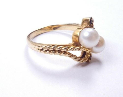 Perlen Granat Ring 9 Karat Gelbgold zwei Atone gedreht - Bild 4 von 6