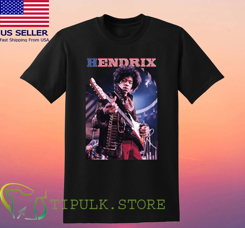 Jimi Hendrix American Flag Guitar Men's Black Size S-5XL