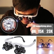 LED Jewelers Headband Magnifier Illuminated Visor Magnifying Glasses with 8 Lens