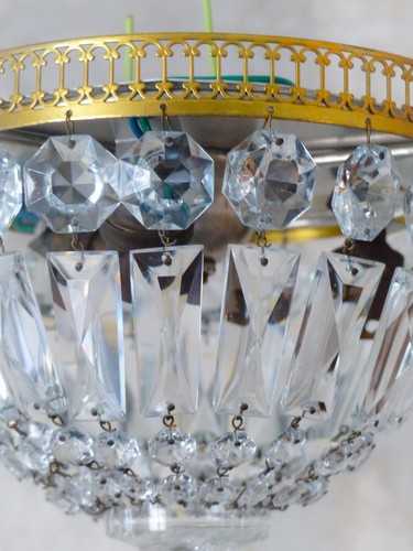 Gorgeous Vintage French Empire Ceiling D: 8" Gilded Brass & Prisms Crystal 50's - Picture 2 of 10