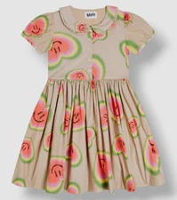 Molo Baby Girl's Beige Cady Heart Print Short Sleeve Poplin Dress Size 2-3
