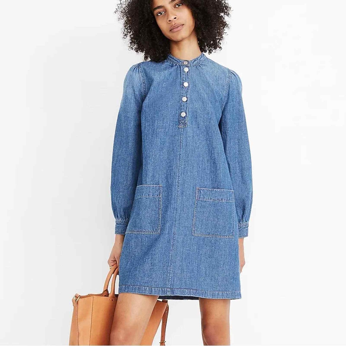 Madewell Medium Wash Denim Patch Pocket Popover Dress Size Small