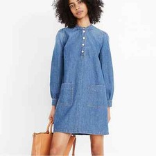 Madewell Medium Wash Denim Patch Pocket Popover Dress Size Small