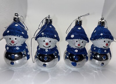Kaemingk Snowman Ornaments Christmas Tree Decoration 4Pc 3'' Unbreakable VTG Blue