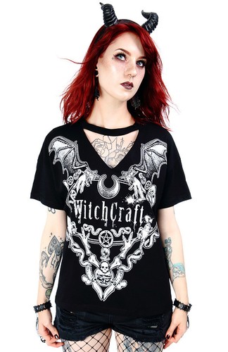 Restyle Witchcraft Choker Bats Insects Moon Gothic Punk Emo Rocker Top T Shirt - Picture 3 of 8