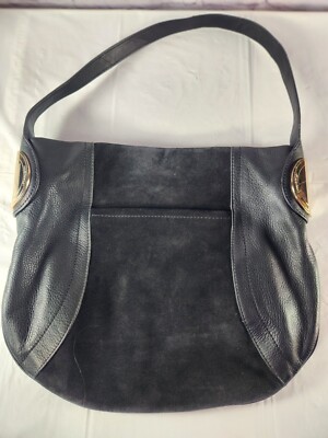 Timeless B. Makowsky Giamma Black Leather Suede Hobo Bag W/ Gold Hardware 12x14