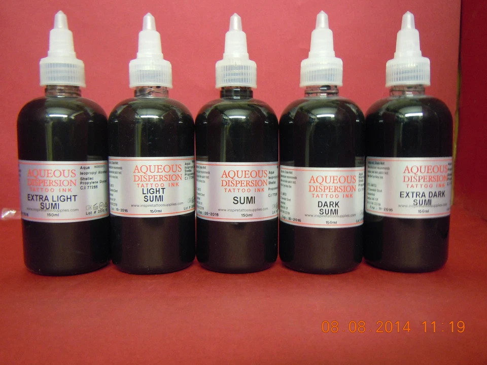 AQUEOUS DISPERSION INK Aqueous Dispersion Tattoo INK SET x 5 15ml-30ml-75ml-150ml grey shading