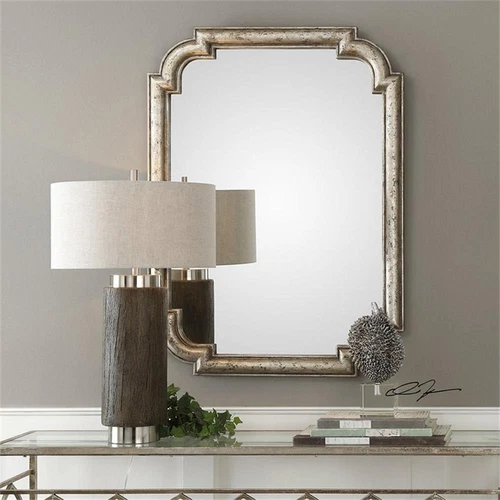 Uttermost Calanna Traditional MDF Wood Decorative Mirror in Antique Silver - Picture 2 of 5