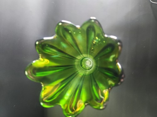 Northwood Lime Green Thin Rib Swung Carnival Glass Vase 10.5" - 9 Ribs Excellent - Picture 14 of 24