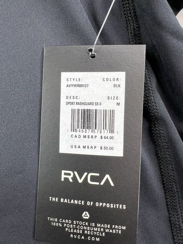 RVCA Rashguard Sport Short Sleeve Shirt Surf Swim Gym Black Gray Men’s Medium - Picture 3 of 3
