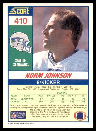 1990 Score - Norm Johnson #410 - Picture 2 of 2