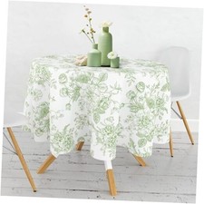 Green Floral Round Tablecloth 60 Inch Chinoiserie Flower Fabric Green Flower