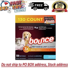 Bounce Pet Hair and Lint Guard Mega Fabric Softener Dryer Sheets,Fresh Scent,130