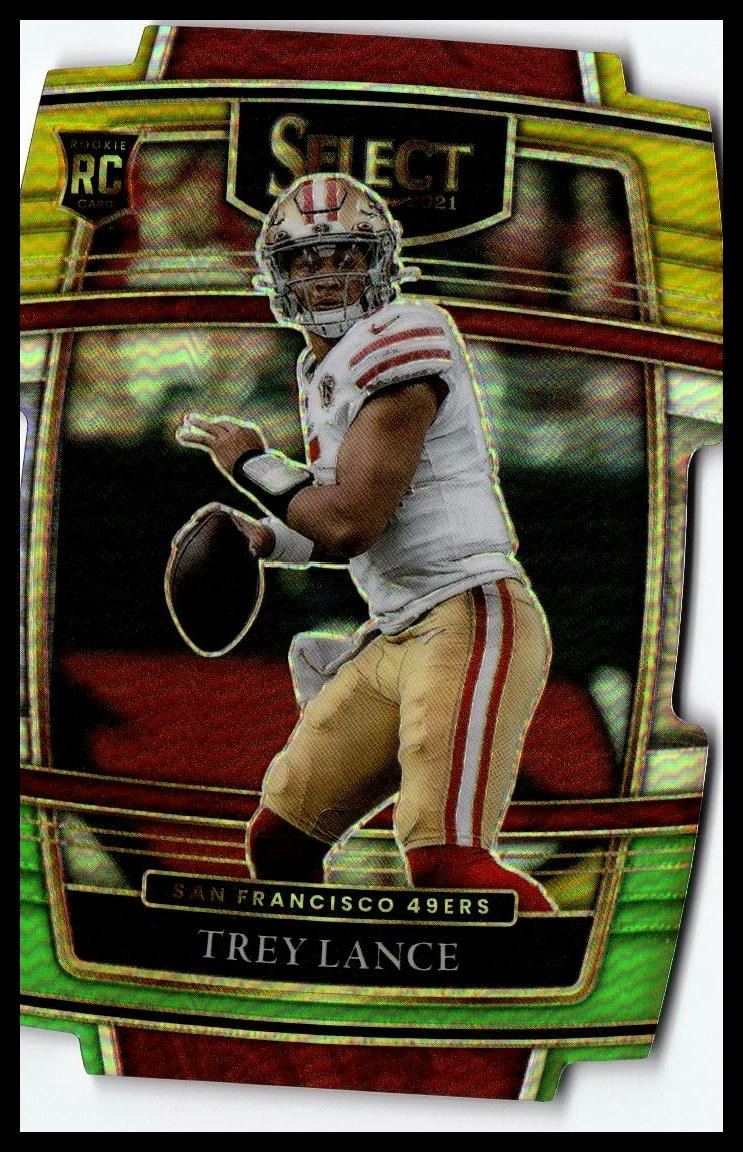 2021 Panini Select #45 Trey Lance Green and Yellow Prizm Die Cut