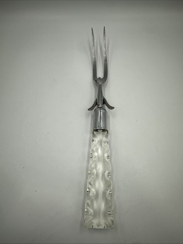 Forchetta per carne vintage con manico in lucite trasparente e resto incorporato acciaio inox 11" - Foto 4 di 5