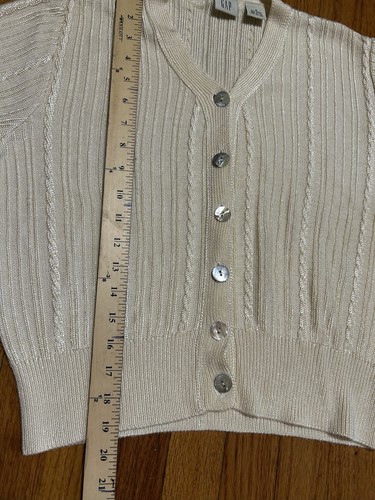 Vintage Y2K Gap Women's Button-Up Cardigan Cable Knit Sweater Shimmer Cream S - Picture 8 of 8