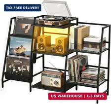 Livofloral Record Player Stand with LED Lights, Record Player Table with Large C