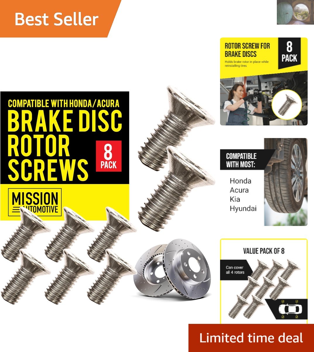 Professional Quality Brake Rotor Screws - Rust-Resistant, Pack of 8 for Cars