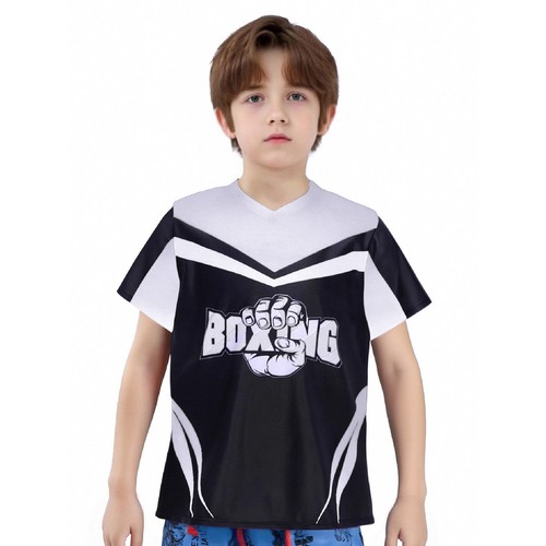 Kids Boys Set Boxing Outfits Martial Arts Suit Muay Thai Uniform MMA V-Neck BJJ - Picture 8 of 41