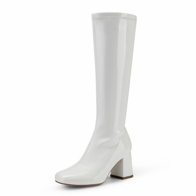DREAM PAIRS Womens Gogo Boots Square Toe Chunky Wide Calf Knee High Boots For...