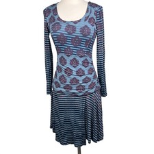 Anthropologie Ruched Knit Dress P or S Tracy Reese Blue Striped BodyCon Travel