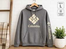 Columbia Hoodie Men s Large Gray Logo Pullover Kangaroo Pocket Sweatshirt