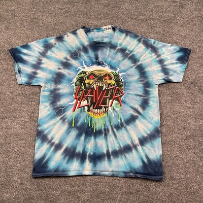 Y2K Slayer Heavy Metal Band Spiral Tie-Dye Shirt Large 21x26 Blue