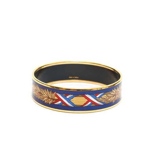 Hermes Authentic Bracele Bangle Enamel Material Gold x Blue Color Length 8.26in - Picture 2 of 7