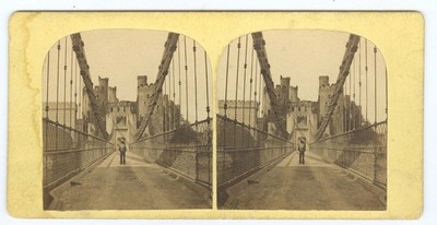 G5104~ WALES   Bridge & Conway castle 1860s Stereoview