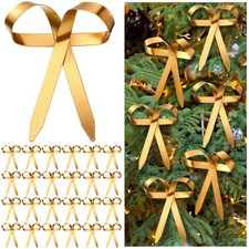 24 Pcs Gold Metal Christmas Bow Ornaments for Christmas Tree Garland Wreath B...