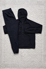 Men's Black Hooded Windbreaker Jacket  Pants Set, Activewear