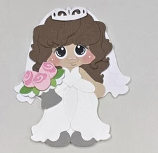 Bride Long Brown Hair. Scrapbook, Card Making Paper Piecing