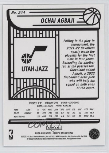 2022-23 Panini NBA Hoops Rookies Green /99 Ochai Agbaji #244 0e6p - Picture 2 of 3