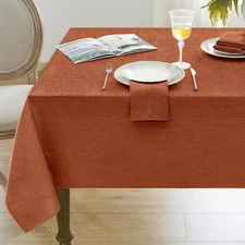 Fall Linen Textured Rectangle Tablecloth, Thanksgiving Waterproof Farmhouse B...