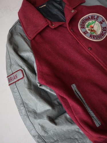 Vintage 80s Renewable Resources Wool Varsity Jacket Grey Maroon Size L - Picture 3 of 7