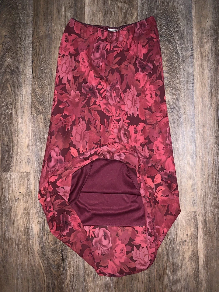 Vintage Pierre Cardin Red Burgundy Floral Rose Chiffon Midi Skirt Size XS - Image 2 of 4