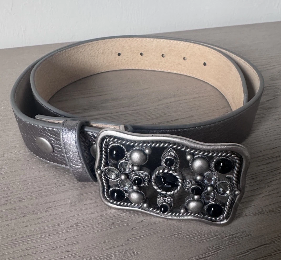 Leatherock Silver Studded Metal Hardware Leather Skinny Belt Size 34 LEATHEROCK Leather Silver Belts for Women for sale | eBay main image 4