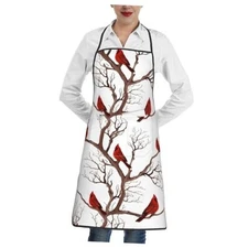 Women Men Bib Aprons Kitchen Chef Cooking Apron For Grilling Bbq Birds Cardinal
