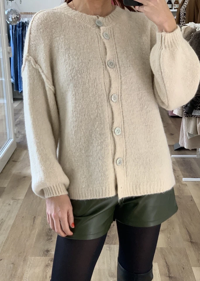 Basic Feinstrick Strickweste Knopfleiste Beige Mittellang Onesize (M2) H - Bild 2 von 4